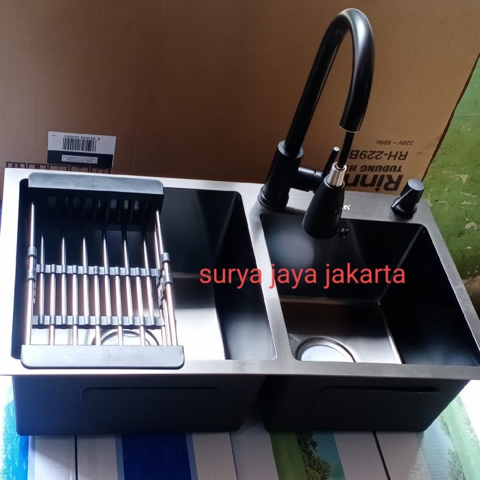 Paket Komplit Kitchen Sink Onan 8245 Black "Ori" / Paket Keran Tarik - Cuci Piring ( Peralatan Dan