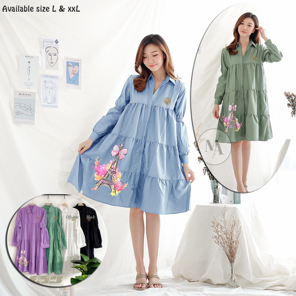 Tunik Printing Wanita Jumbo Rempel Kemeja Dress Kekinian Distro Lucu