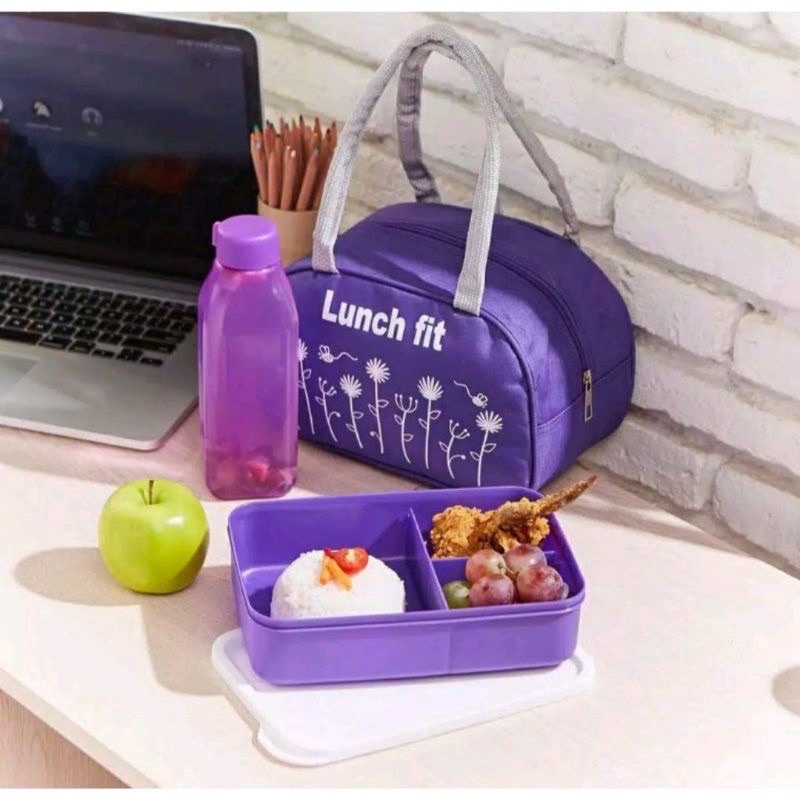 Kotak makan set / lunch fit komplit / lunch box flowers