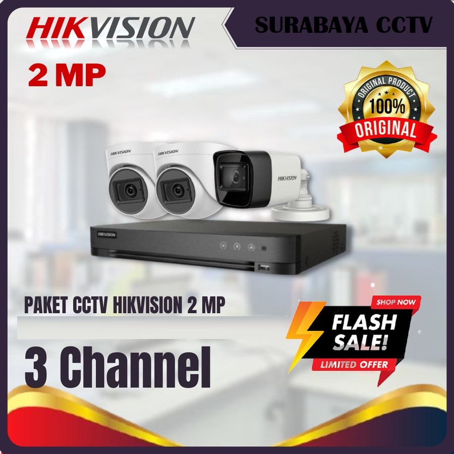 PAKET CCTV HIKVISION 2MP 3 KAMERA TANPA HDD SIAP PASANG