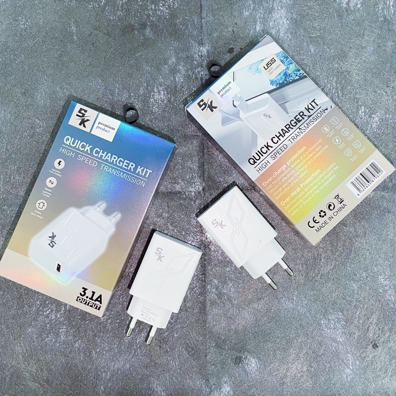 【3363】 Skyhigh Charger 3.1A 18W Macaron Travel Adaptor Colokan USB Port 5G QC3.0 Quick Charging Micro Cable