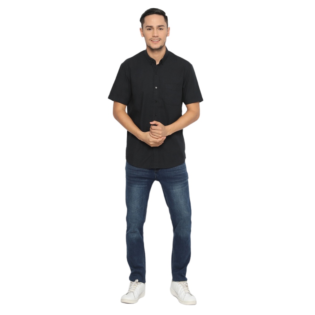 POSHBOY Basic Shirt Kenshin Black - Kemeja Pria Lengan Pendek Polos