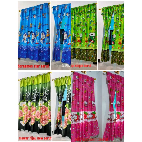 Gorden horden pintu jendela serut motif karakter batik dan bunga