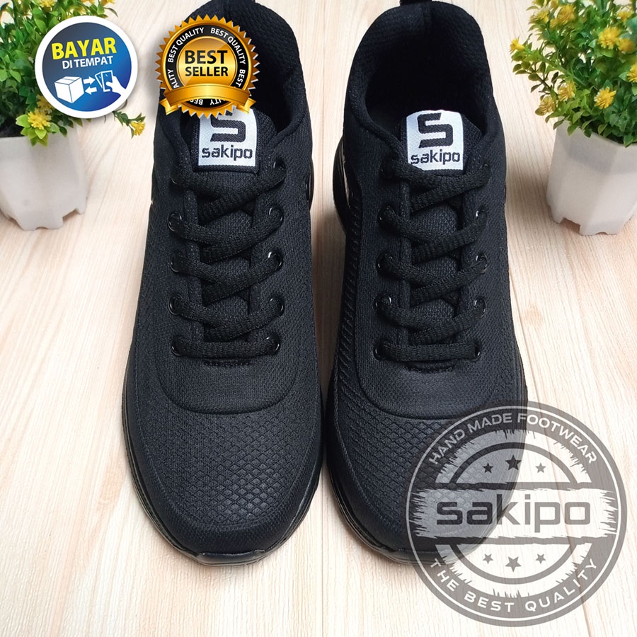 PROMO BTS KEMBALI SEKOLAH !! SEPATU SEKOLAH HITAM POLOS MEREK SAKIPO SD SMP SMA SMK KULIAH / SEPATU OLAHRAGA BERTALI WARNA HITAM  / SEPATU JOGGING RINGAN / SAKIPO