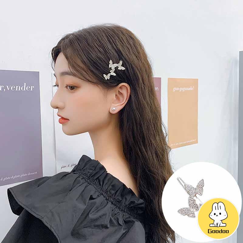 Fashion Wanita Jepit Rambut Korea Berlian Imitasi Sederhana Temperamen Manis Aksesoris Rambut Kupu-Kupu -Doo