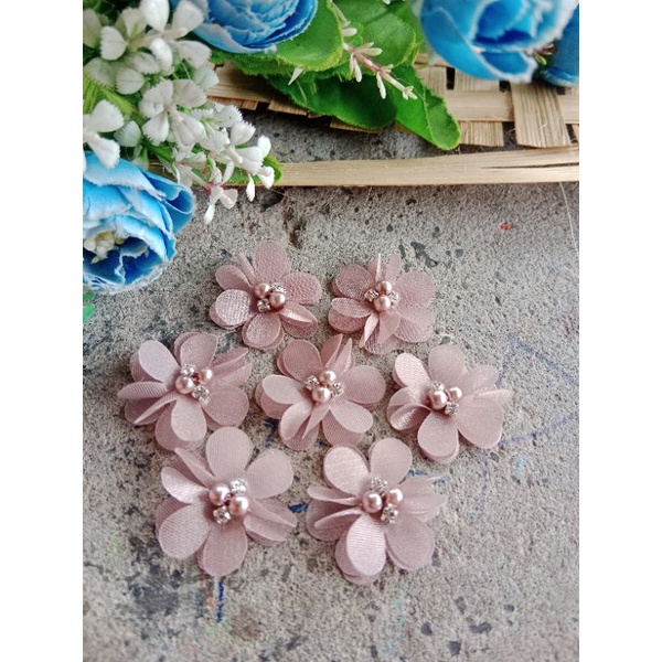 (RS3) READY SATUAN aplikasi bunga 3d organza handmade DAHLIA 3cm hiasan gaun kebaya pengantin