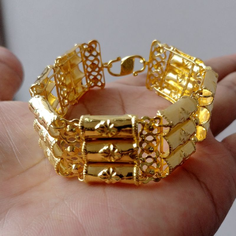 Gelang Bambu Baris Lapis Emas 24k