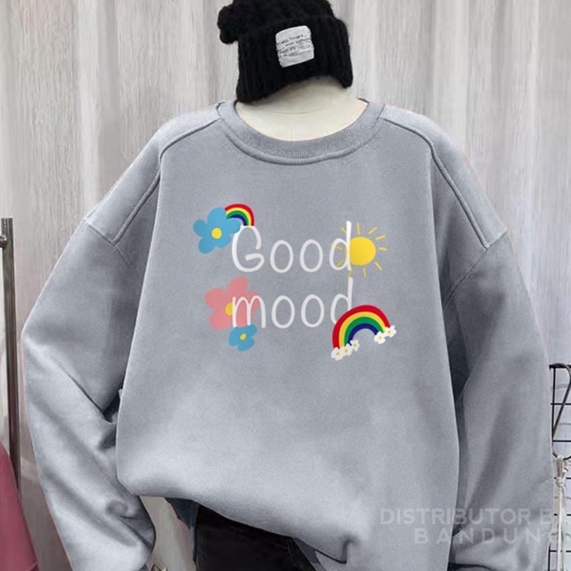 Sweater Wanita Good Mood | Korean Cute Style Sweatshirt | Baju Wanita | Bahan Fleece | Allsize