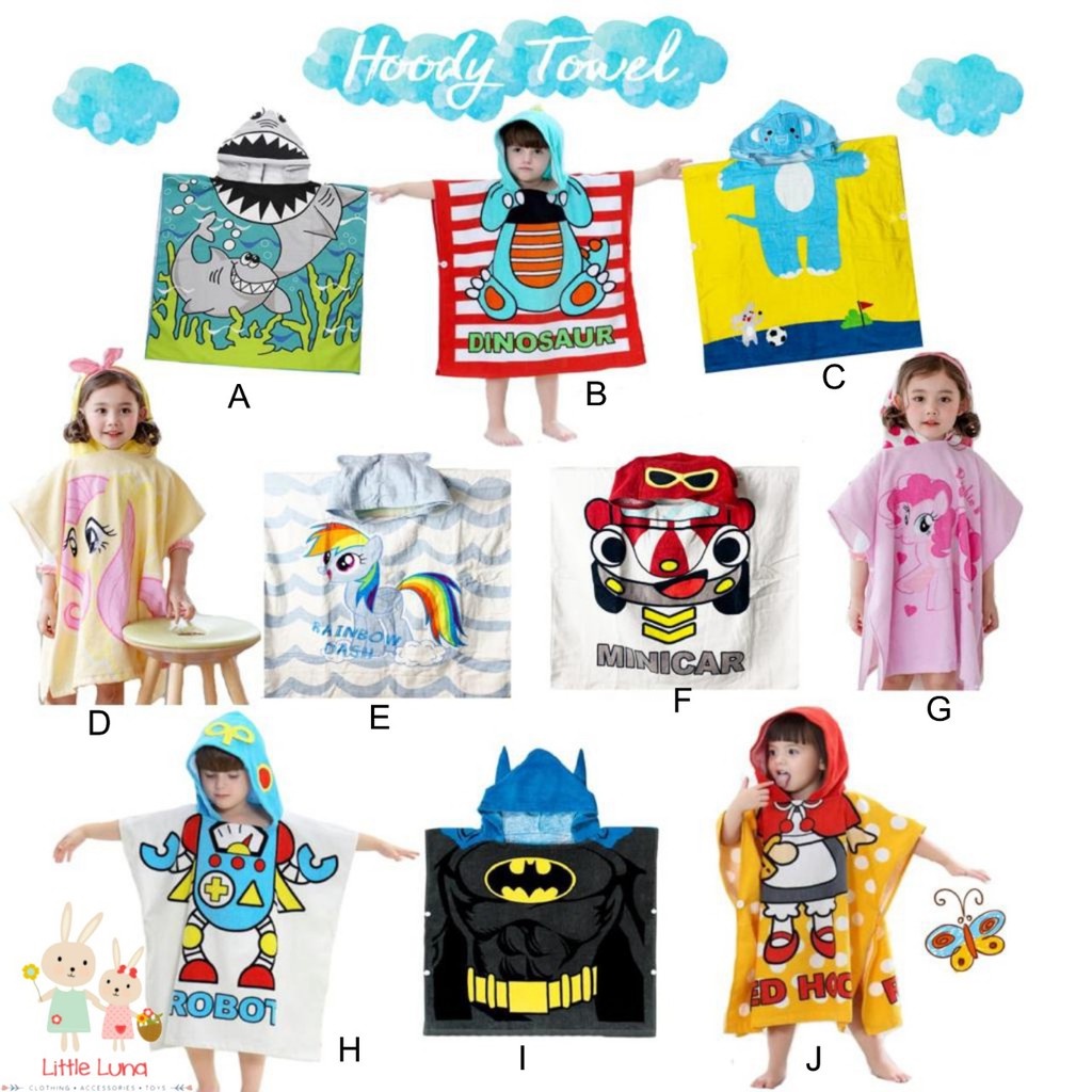 Handuk Hoodie Anak - Handuk Ponco Anak Karakter - Hoodie Towel