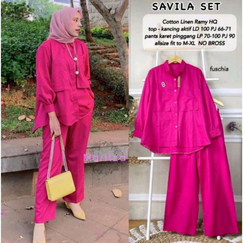 Savila Set Setelan Atasan Bawahan Baju Muslim Wanita Kekinian Busui Freindly Bahan Linen Premium Terlaris