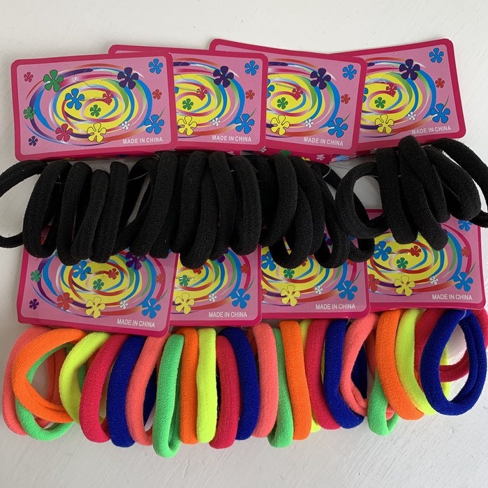 HOPYLOVY Ikat Rambut Donat Elastis Polos Simple Tebal Rainbow Ponytail Style Korea / Kunciran Karet Rambut  Harga Per Card