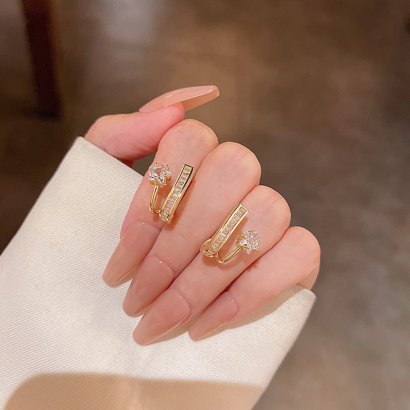 Anting Stud Desain Bintang Geometris Bahan 925 silver needle Aksen Zirkon