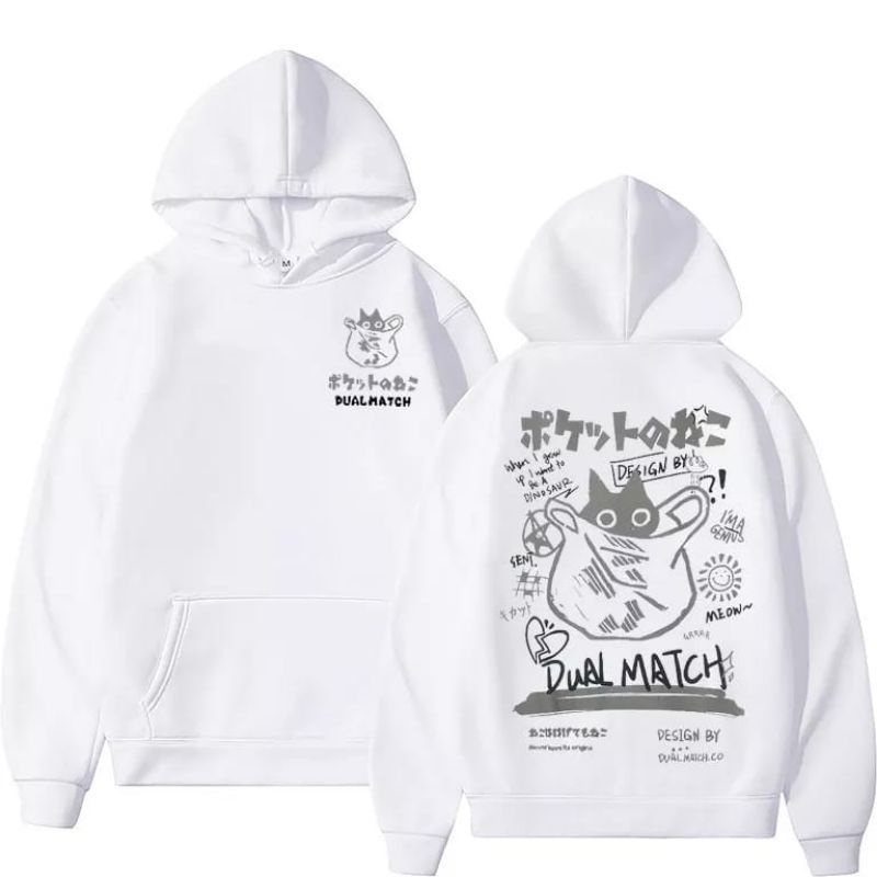 Sweater JAPANESE STYLE HoodieFUNNY CAT Print pullover Hoodie Pria Wanita