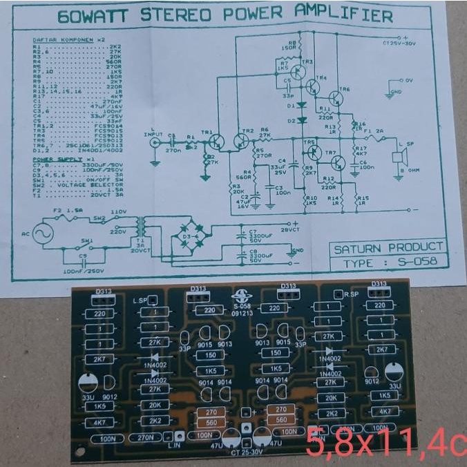 best produk] PCB 60watt Stereo Power Amplifier | tipe: S-058 60w Power Stereo