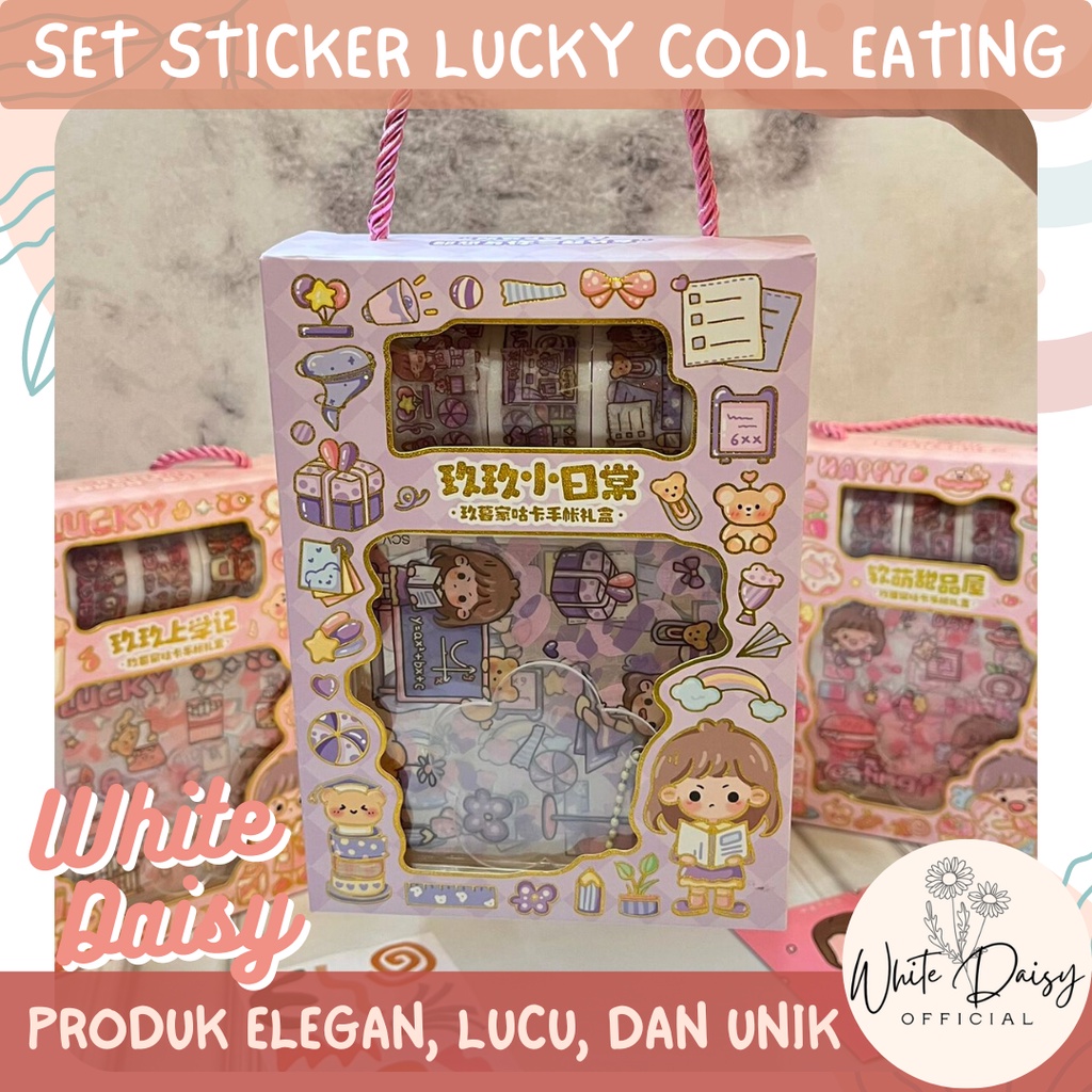 

set sticker lucky cool premium stiker + washi tape gift set hadiah hot