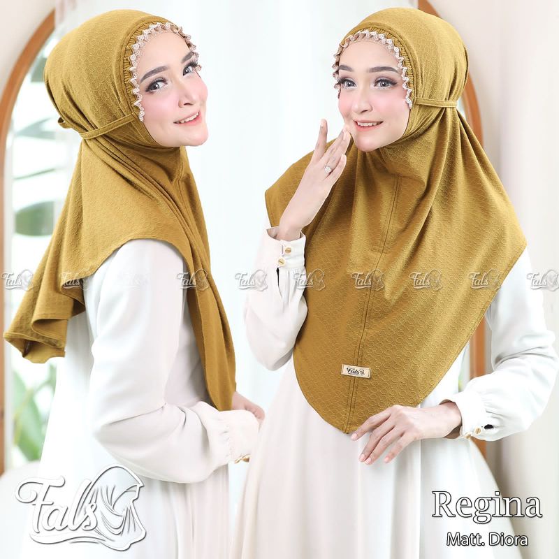 [ Ori Fals ] REGINA••hijab bergo tali renda••hijab instan  Jersey diora