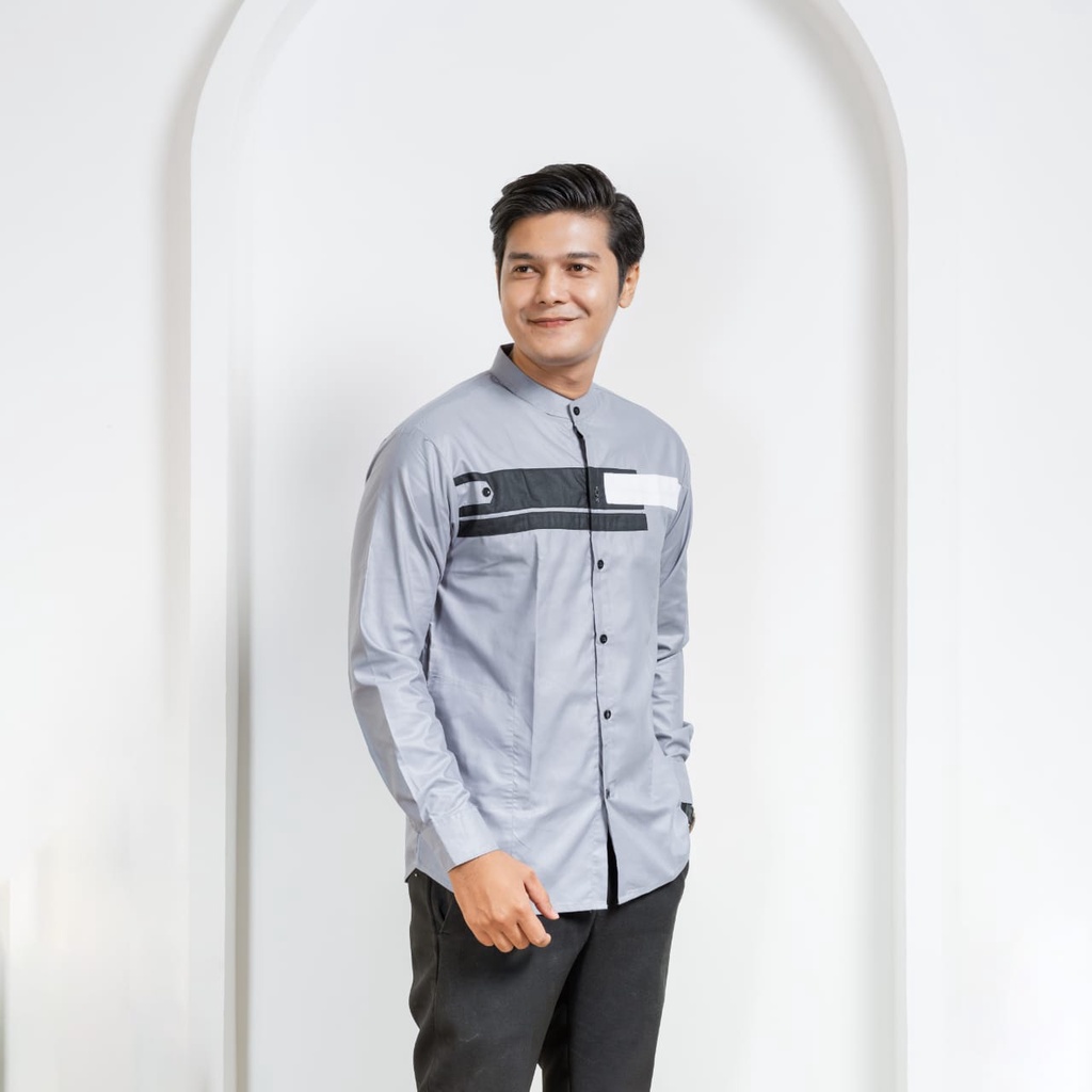 Asakhi - Baju Koko Pria Hadroh Kombinasi Motif Yordan Lengan Panjang Warna Putih M L XL