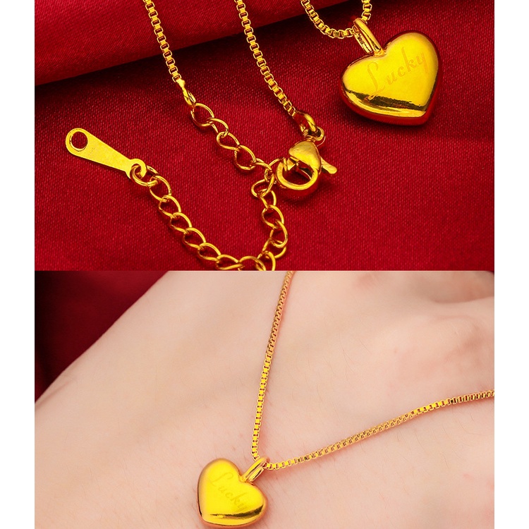Goldkingdom Fashion Perhiasan Emas Asli Kadar 375 Bangkok Aksesoris Ready Stock Cinta Liontin Beruntung Wanita Peach Hati Riak Kalung Dengan Rantai Dipanjangkan