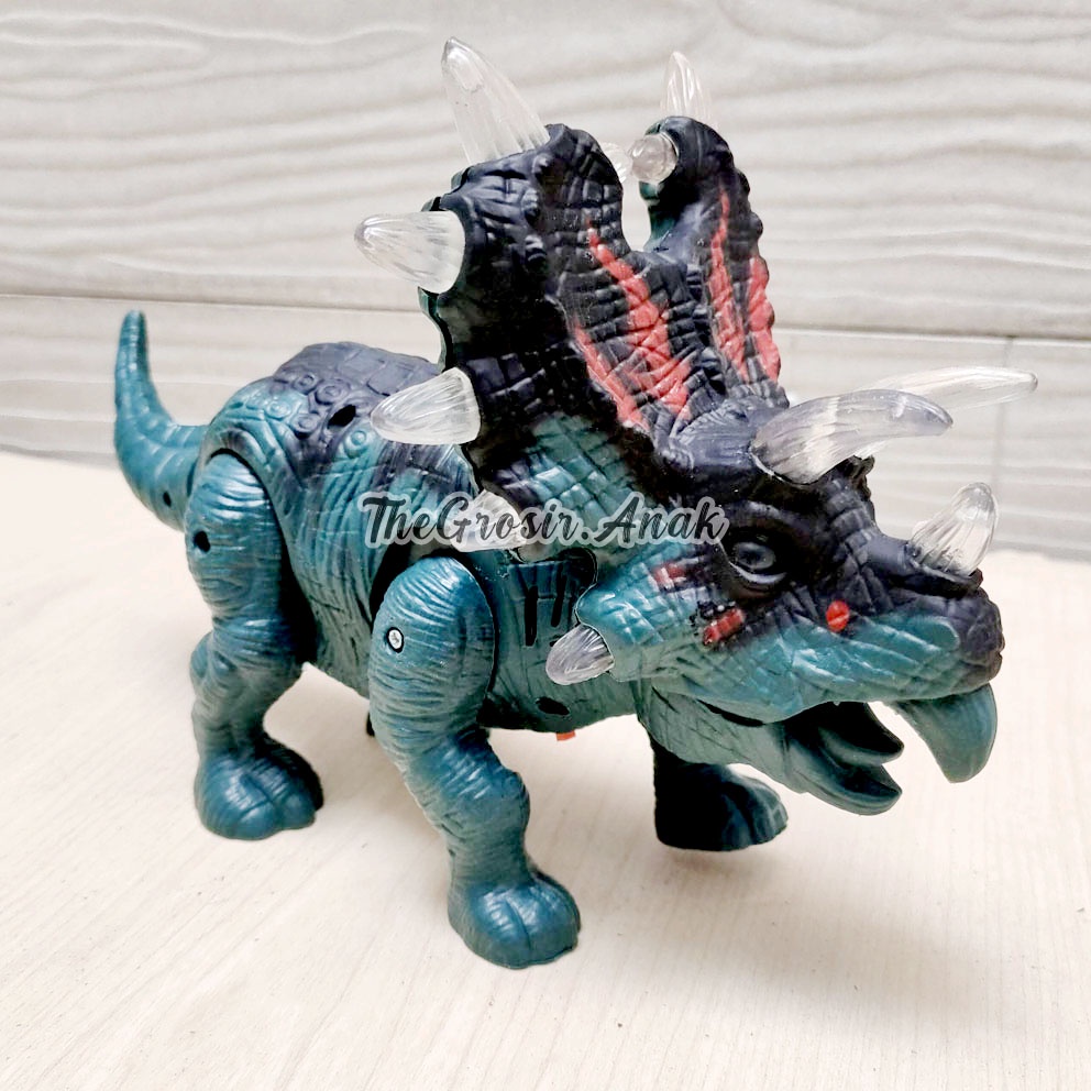 Dino Valley Triceratops Mainan Robot Dino Dinosaurus Jalan Lampu Suara