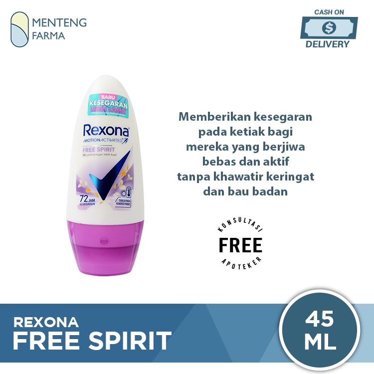 Rexona Anti-Perspirant Deodorant Roll On Free Spirit 45 ML - Bebas Keringat dan Bau Badan Hingga 48