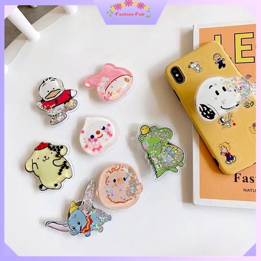 [IMPOR] Fashion Fair - POP SOCKET QUICKSAND GLITER DESAIN KARTUN CUTE PHONE HOLDER EXPANDING