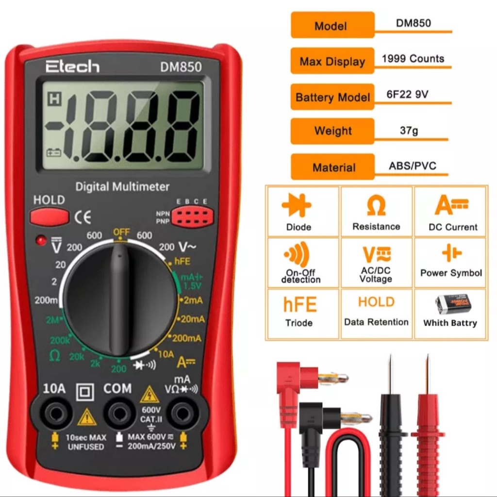 Multimeter Digital True RMS Auto-Rangement Capacitans Temperature Voltase Arus Hz Ohm Duty Cycle Tester dengan Analog Ba DM850