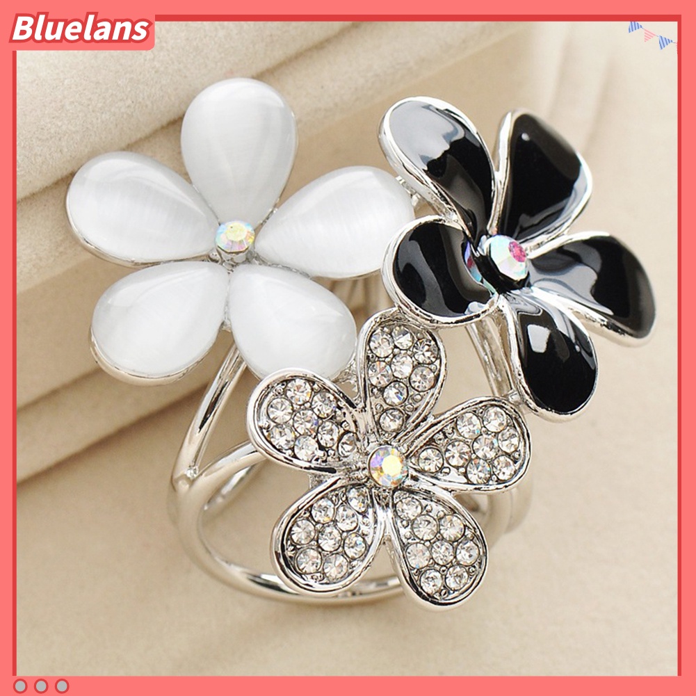 Bluelans Women Shiny Rhinestone Inlaid Flower Scarf Ring Clip Holder Brooch Pin Buckle