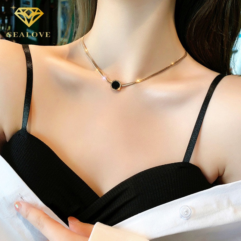 kalung titanium wanita semanggi ori 100% anti karat dan luntur perhiasan titanium asli Aksesori Korea