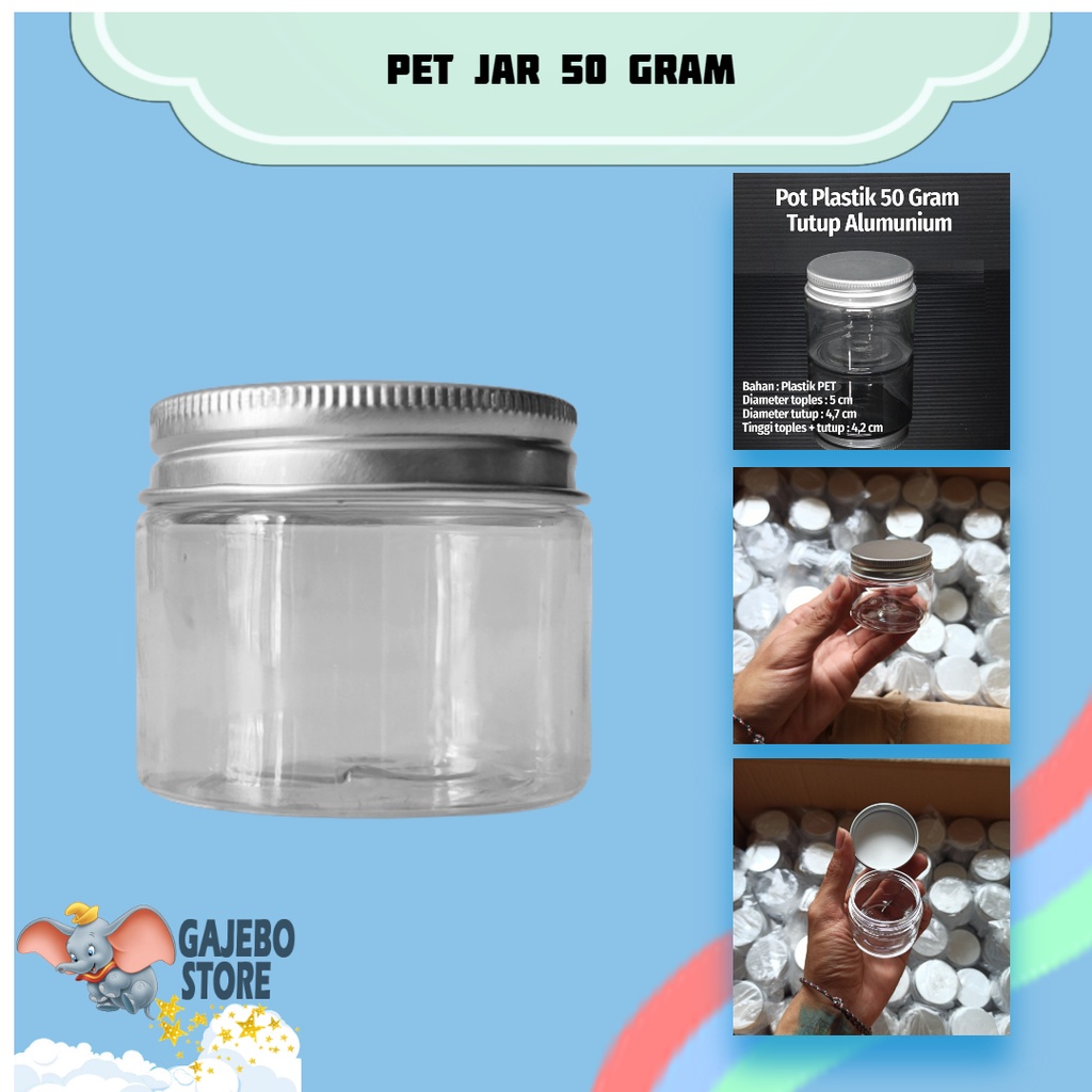 POT JAR 50GRAM TUTUP ALUMINIUM / POT PET JAR 50GR TUTUP ALUMINIUM POT IMPORT POT POMADE