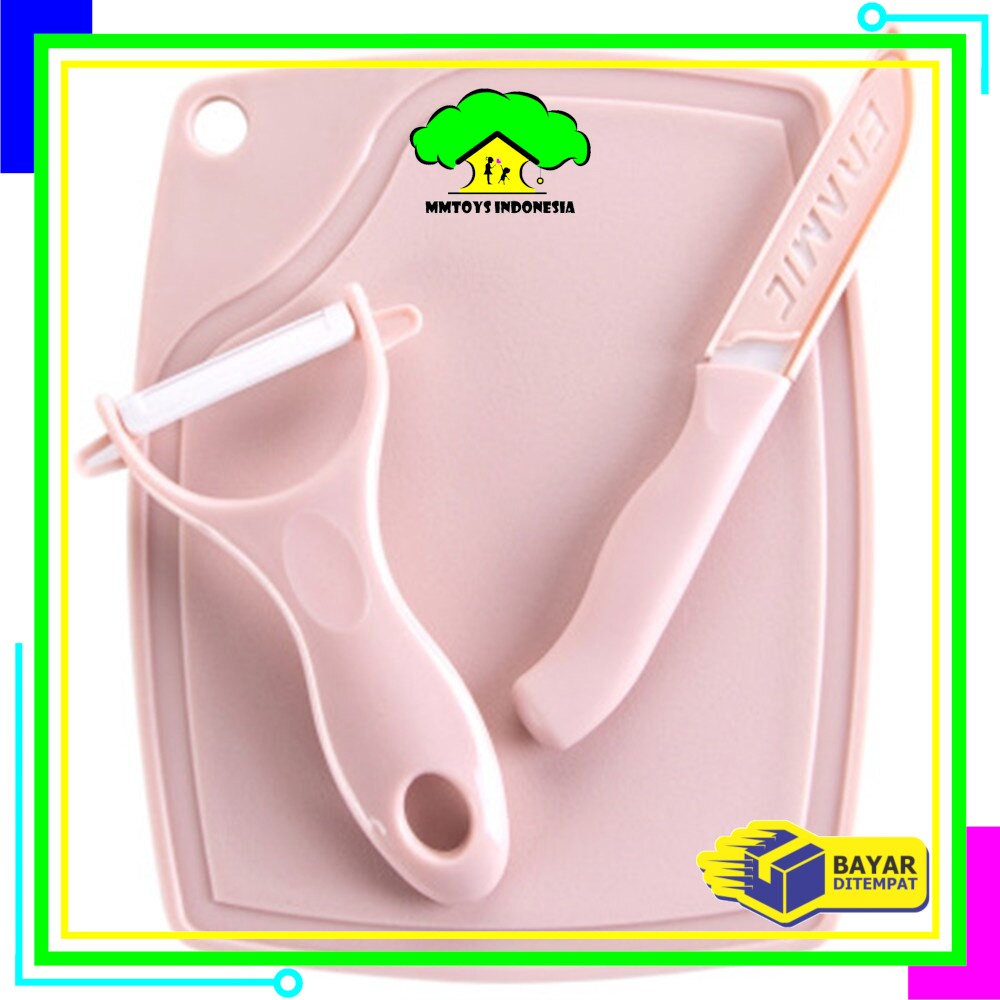 MI-C442 Pisau Set Keramik 3 in 1 Serbaguna/ Talenan Pisau Pengupas Buah Dan Sayur Knife Peeler Fruit Chopping
