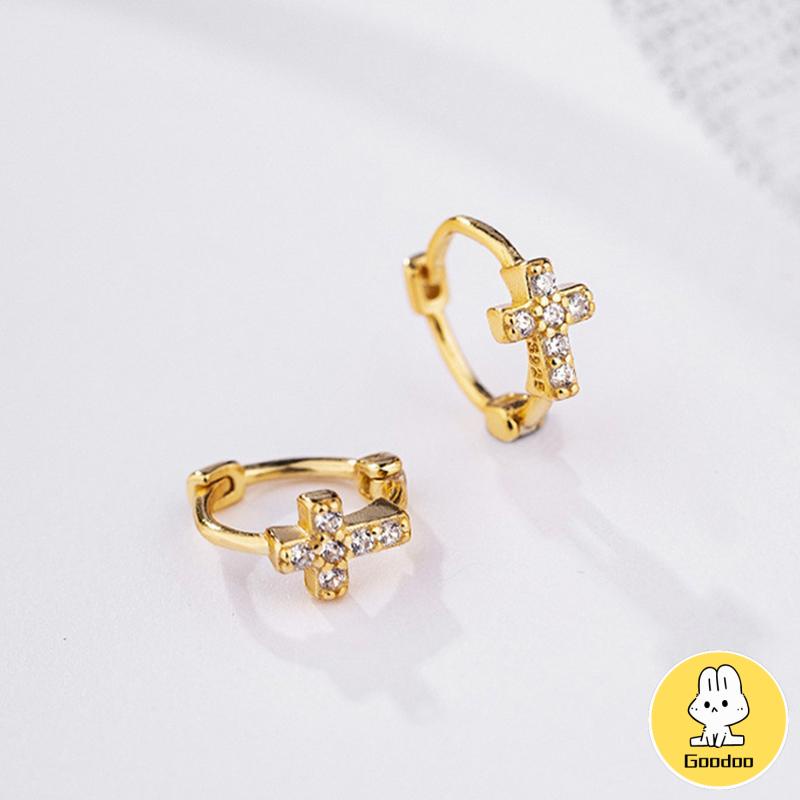 Anting Bulat Mini Lapis Emas 14k Hias Cubic Zirconia Untuk Wanita -Doo