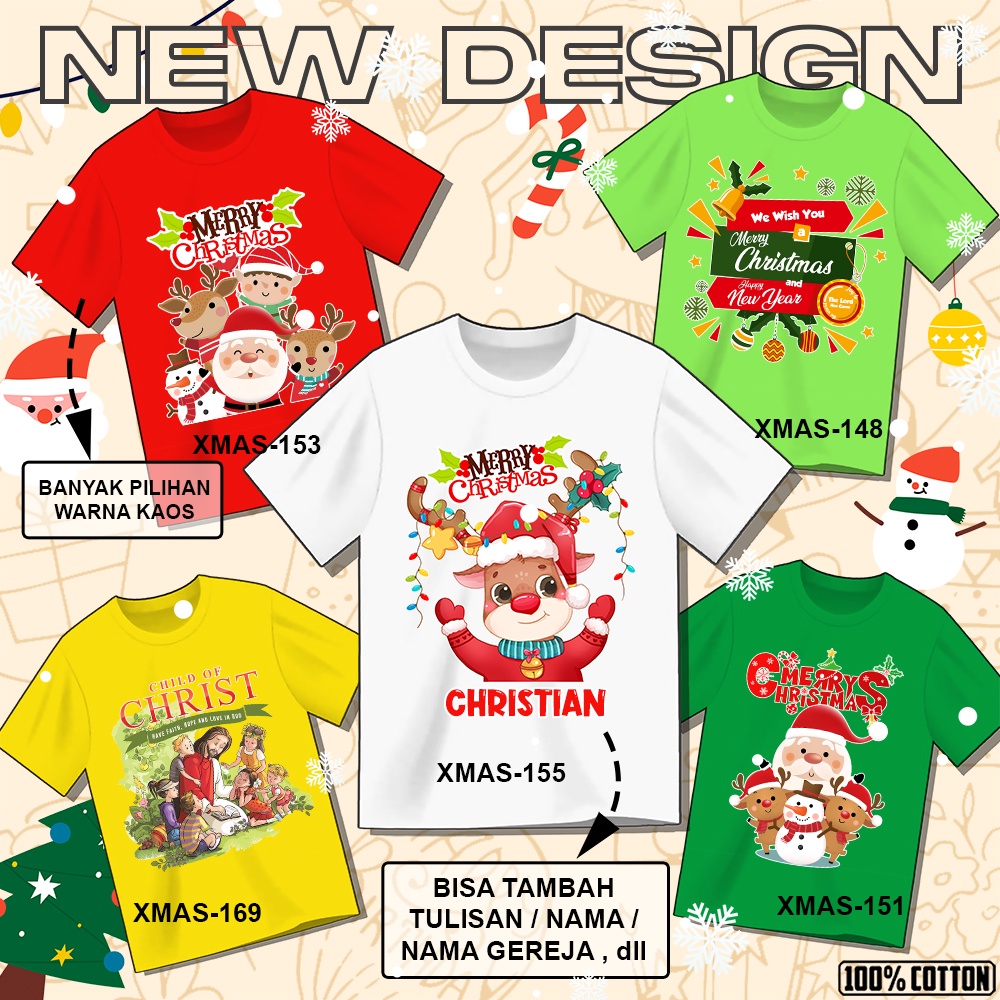 Kaos Natal Merry Christmas  Custom  Baju Natalan Rohani KRISTEN Anak Dewasa  Gratis NAMA