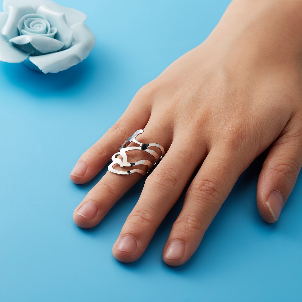 Cincin Bentuk Hati Model Hollow out Adjustable Gaya Korea Untuk Pria Dan Wanita