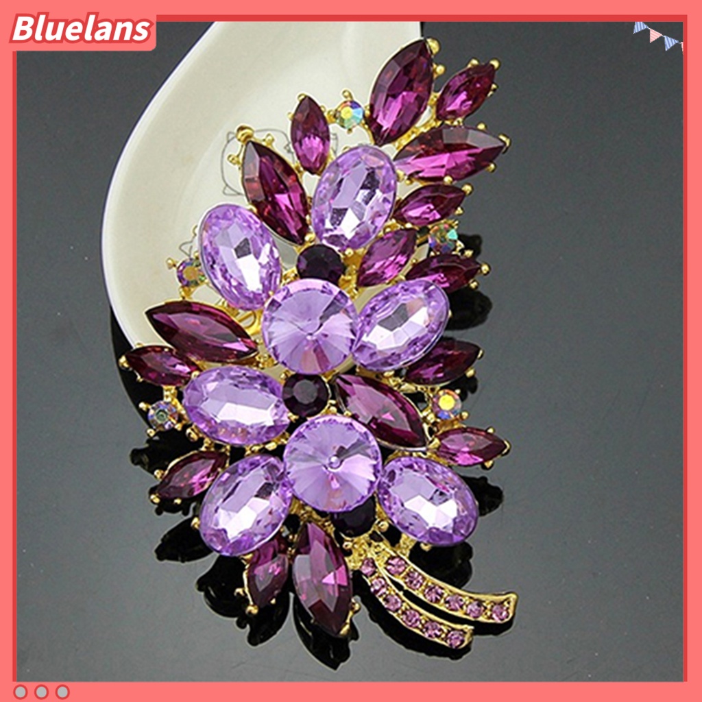 Bluelans Women Vintage Feather Flower Shape Rhinestone Brooch Pin Badge Breastpin Banquet Evening Party