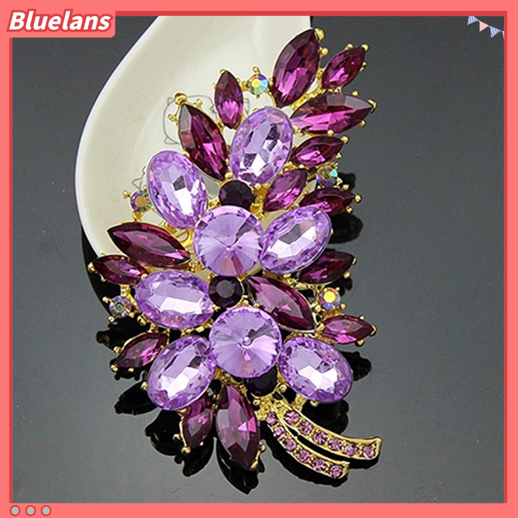 Bluelans Women Vintage Feather Flower Shape Rhinestone Brooch Pin Badge Breastpin Banquet Evening Party