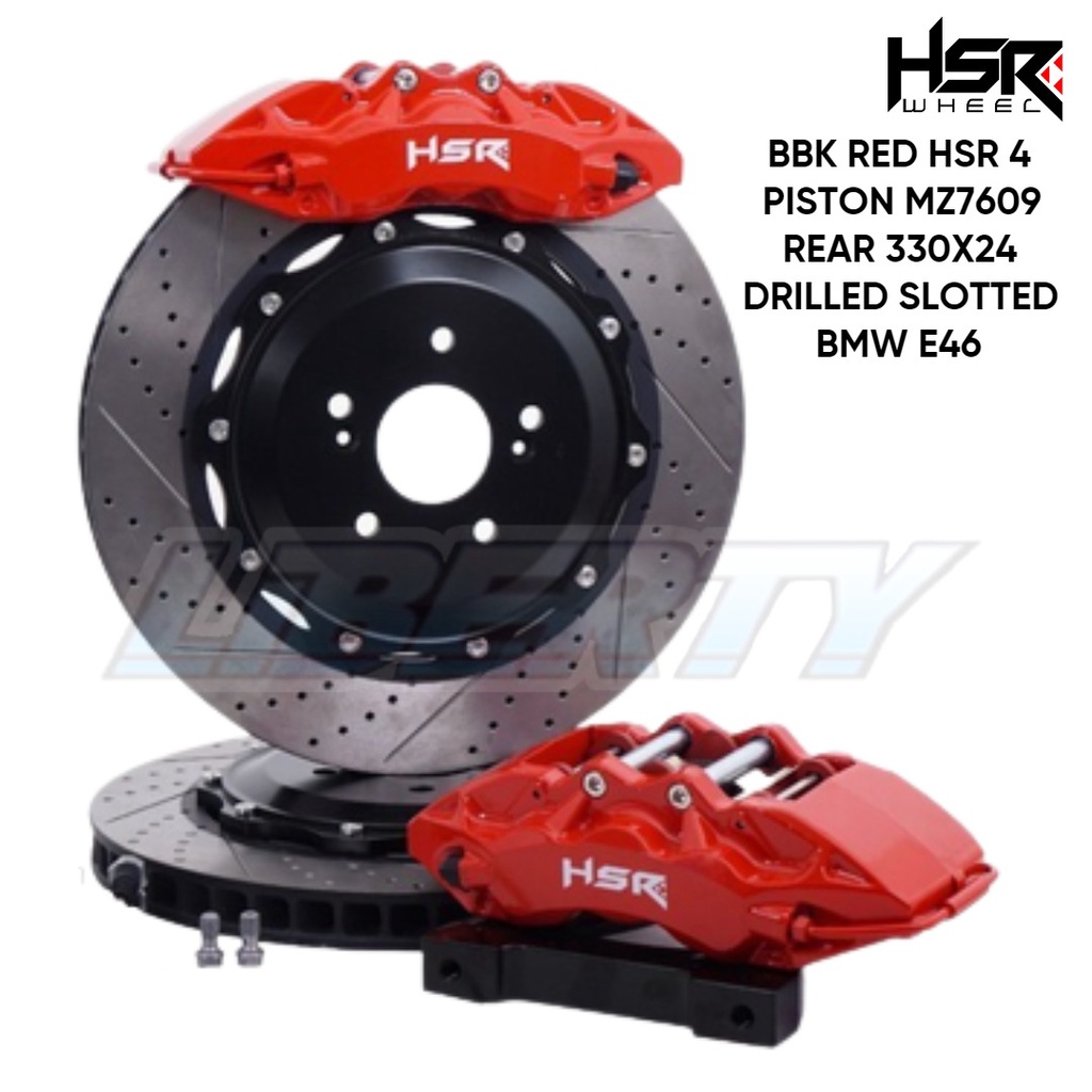 BBK RED HSR 4 PISTON MZ7609 REAR 330X24 DRILLED SLOTTED BMW E46 (SCONTO10)