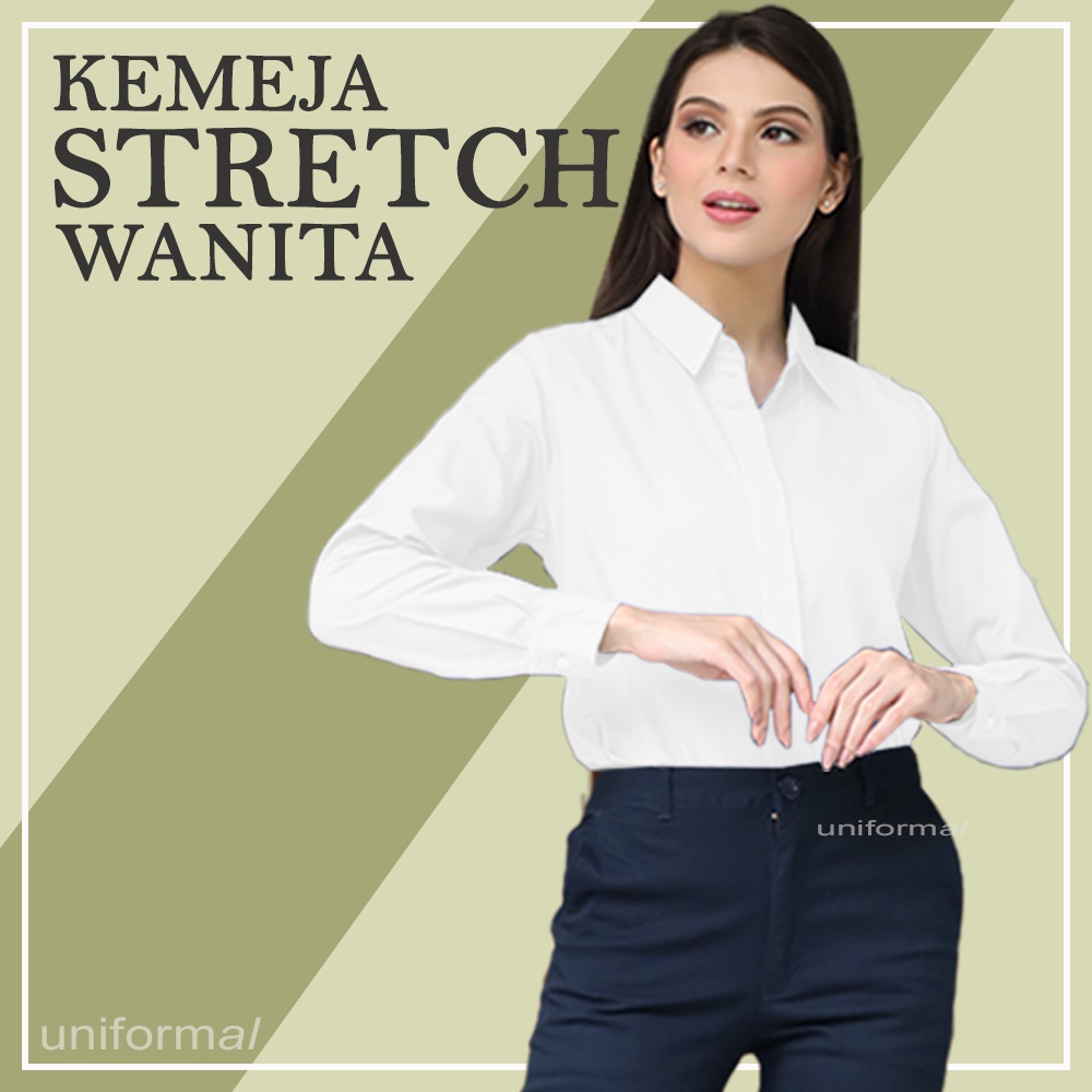KEMEJA POLOS WANITA | BAJU KANTOR FORMAL JUMBO | KAMEJA PANJANG COTTON STRETCH | HEM CEWEK | KANTOR KERJA BAHAN MELAR | KATUN TOYOBO