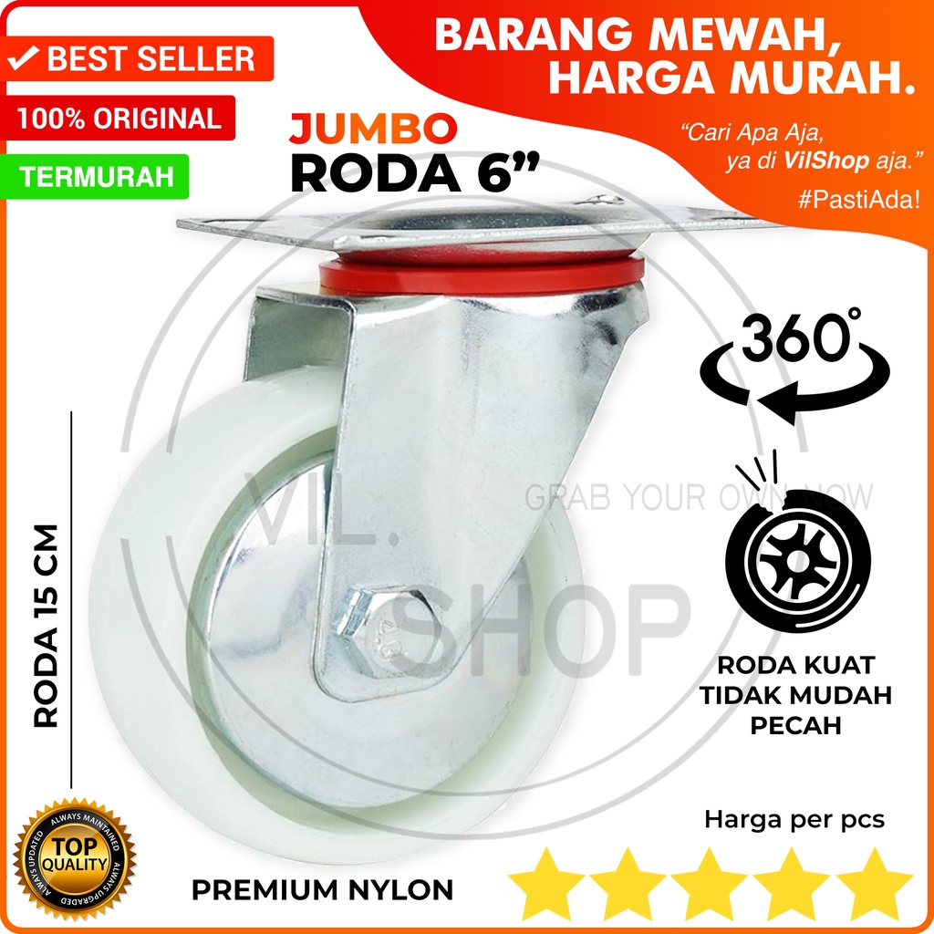 RODA ETALASE JUMBO CASTER WHEEL 6 INCH 15 CM PREMIUM NYLON RODA STEALING STELING ETALASE KACA UNTUK 