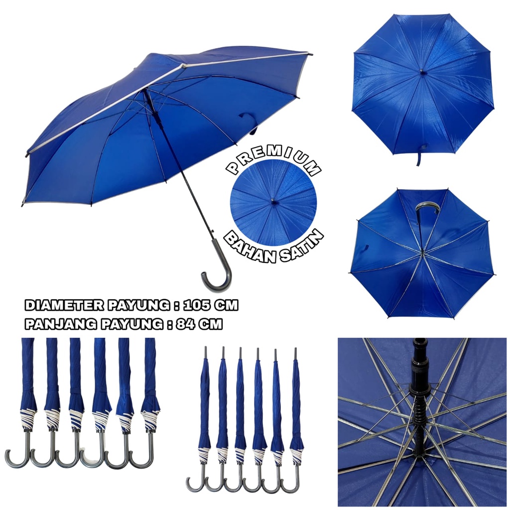 [NEW] PAYUNG STANDAR GAGANG J BIRU GLOSSY NYLON METALIK OTOMATIS BUKA