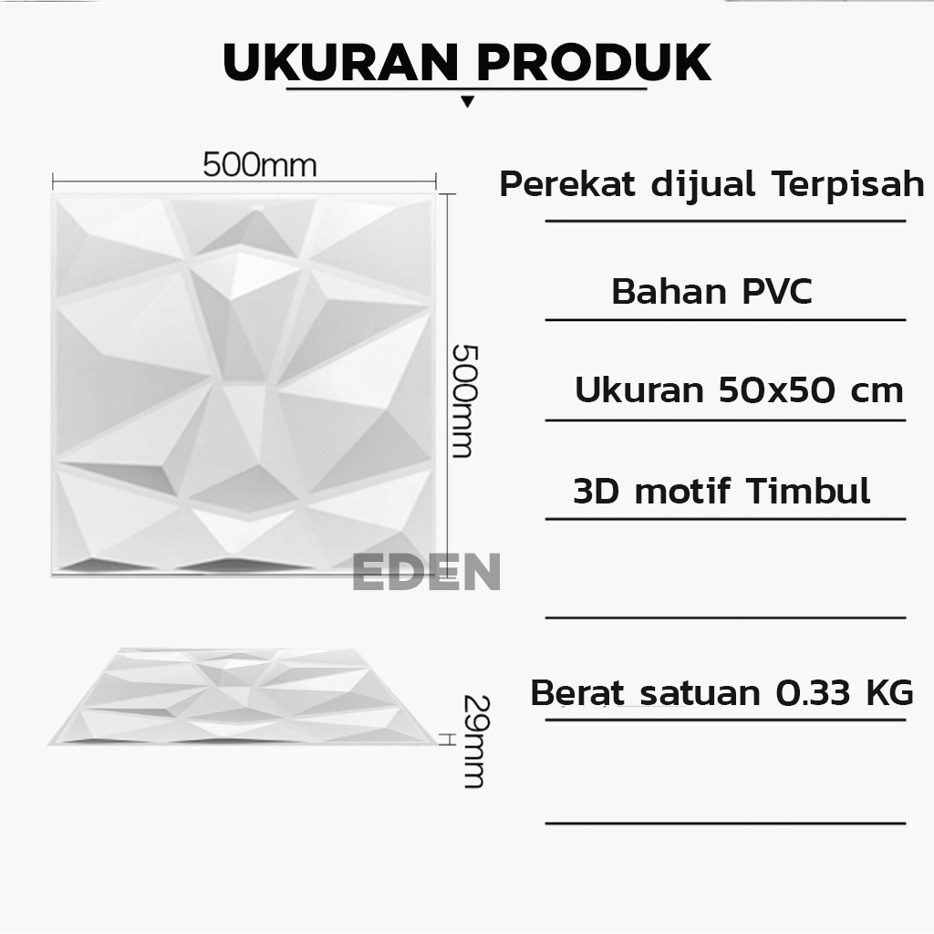 3D PVC Wall panel Dinding 50x50 cm MOTIF DIAMOND Wallpaper | Dekor rumah | Home Decor | Wall Interior Dinding