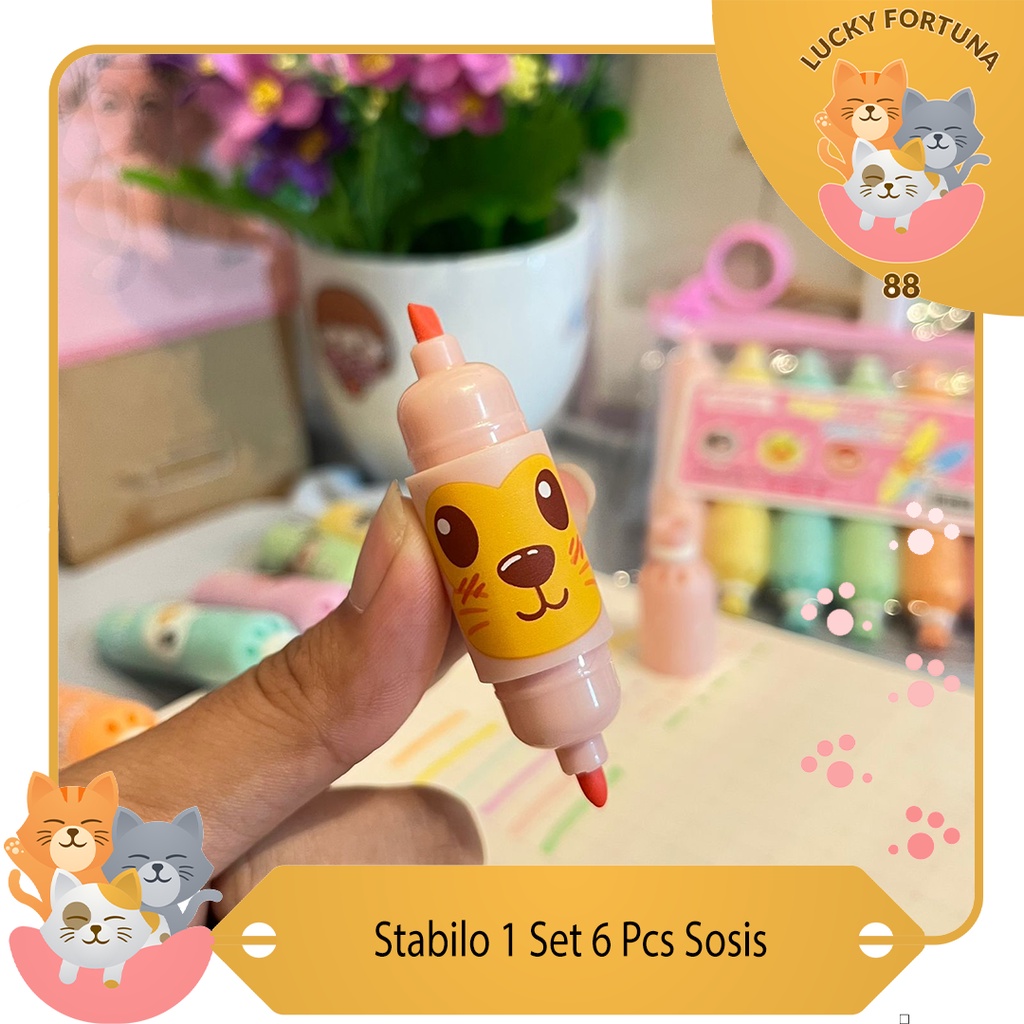 

[LuckyFortuna88] Stabilo Bentuk Sosis Highlighter Bentuk Sosis 1 Set 6 Pcs Alat tulis sekolah alat tulis kantor lucu murah Termurah