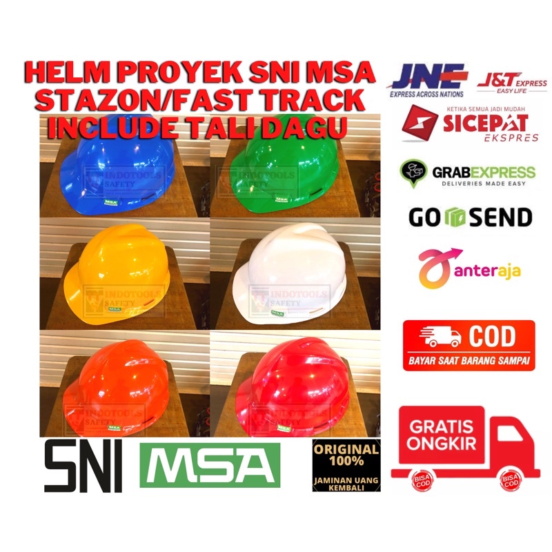 HELM PROYEK MSA LOKAL STAZON / FAST TRACK FULL TALI DAGU DAN INNER LENGKAP BONUS TALI DAGU HIJAU