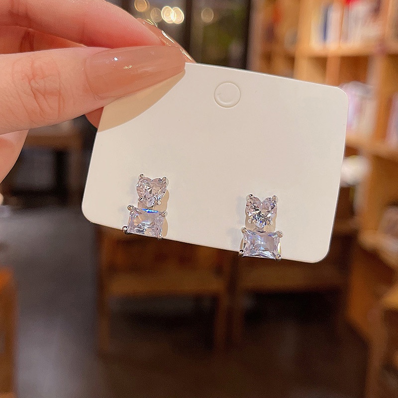 Anting Tusuk Sterling silver 925 Desain Hati Hias Zircon Mewah Untuk Wanita