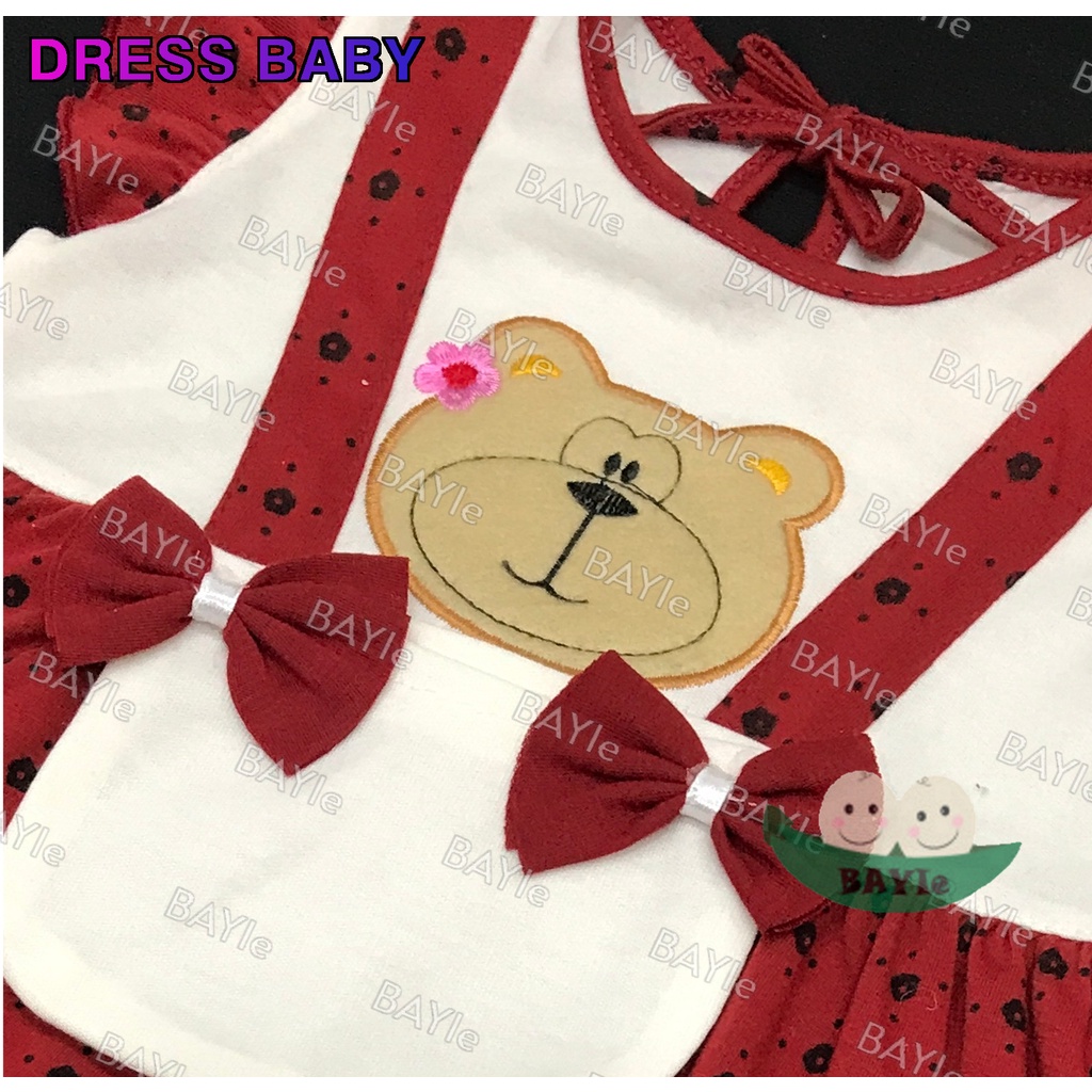 BAYIe - Baju Dress bayi Perempuan motif BEAR KANTONG PLANET KIDS usia 0-12 bulan/Pakaian anak Cewek