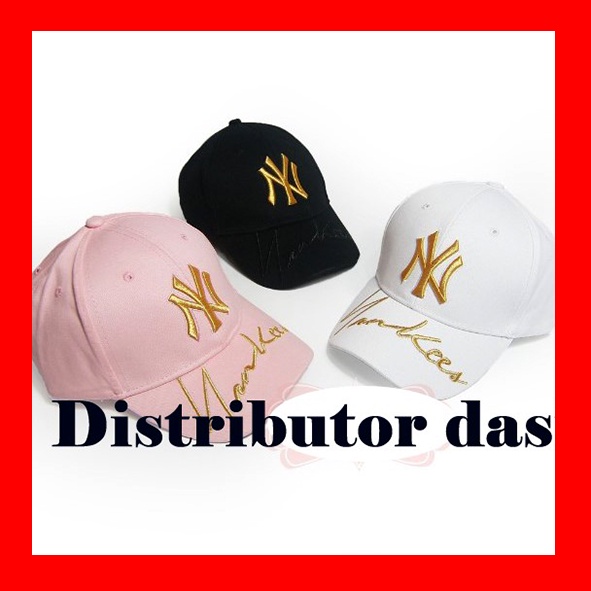 Topi baseball pria wanita premium tebal korea NY pink putih hitam ready stok