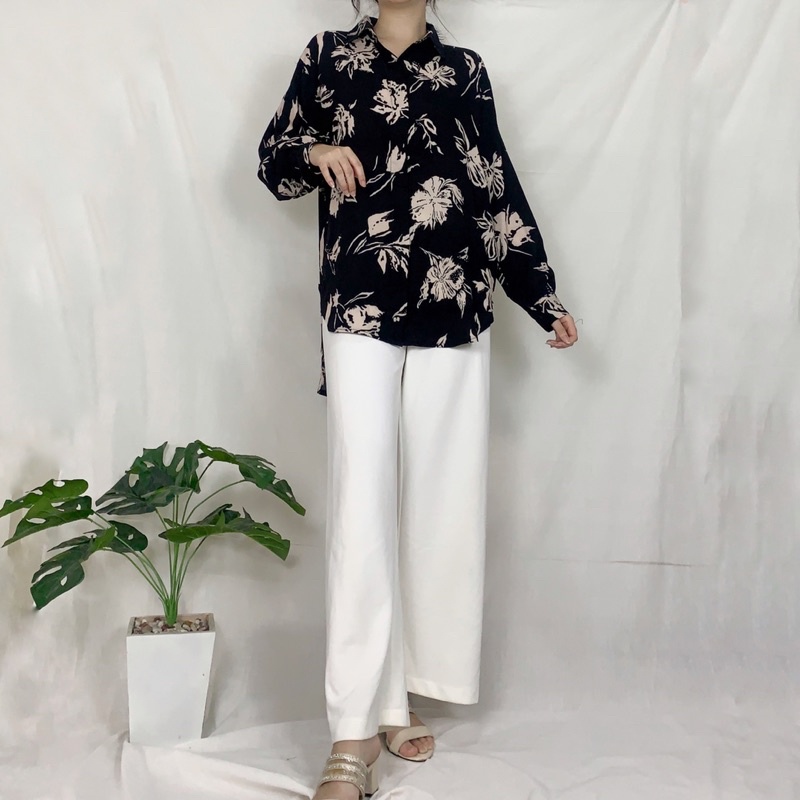 Kemeja rayon diamon wanita motif bunga