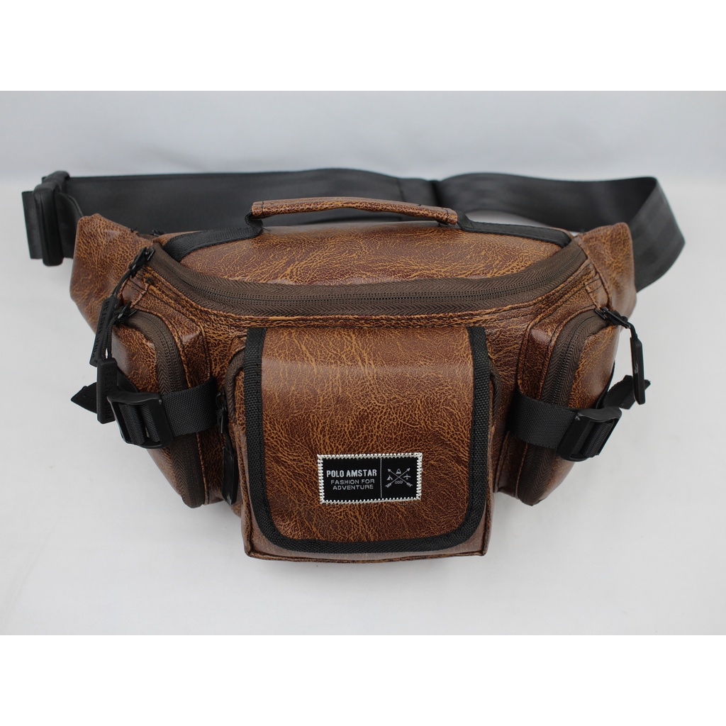 Tas Tactical Outdoor Polo Amstar Kulit PU Best Quality Waistbag Tas Pinggang Tas Selempang Bahu Tas Pria Wanita Tas Kulit