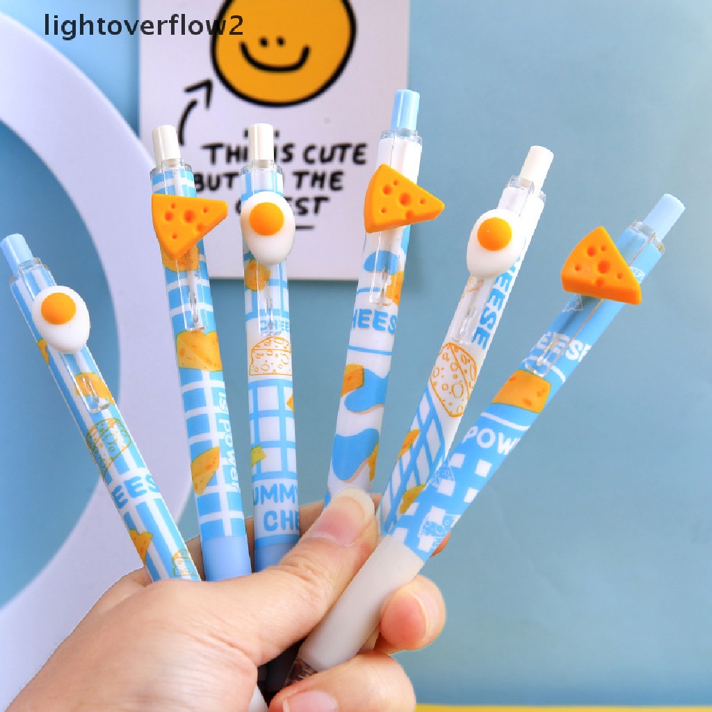 (lightoverflow2) Pulpen Gel Retractable Motif Kartun Telur / Keju Untuk Alat Tulis Sekolah / Kantor