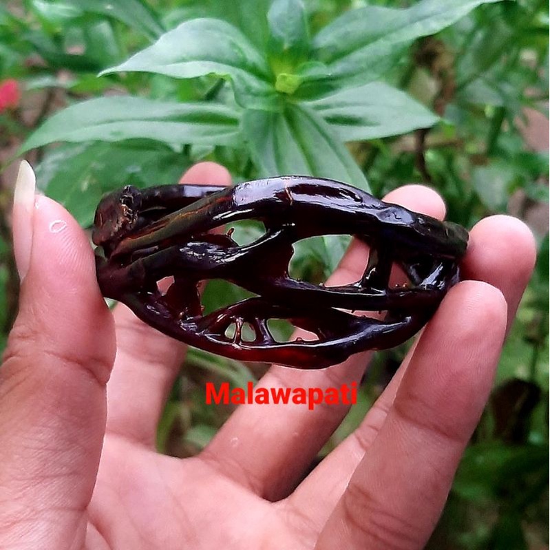 Gelang Akar Bahar Combong Merah Kristal Super Unik Langka Tembus Cahaya 100% Original