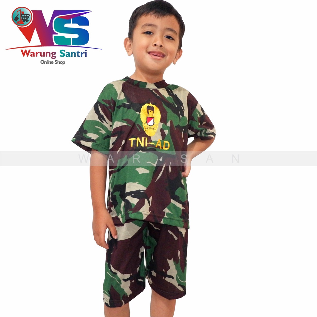 Baju TNI Anak Pendek /  Stelan Kaos TNI anak  / Baju Profesi Tentara anak Bordir